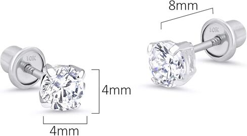 10k White Gold Basket Round CZ Cubic Zirconia Solitaire Children Stud Screwback Baby Girls Earrings in Kuwait