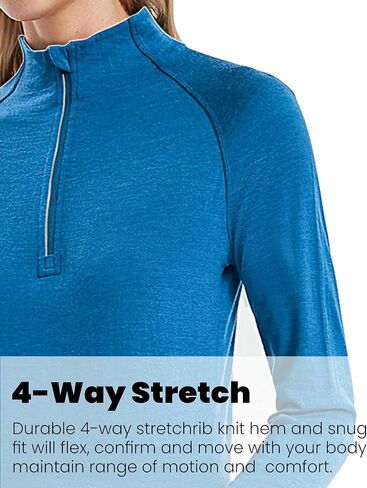 Womens 100% Merino Wool Base Layer Top 220 Midweight Zip Neck Tops for Ski in Kuwait