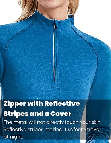 Womens 100% Merino Wool Base Layer Top 220 Midweight Zip Neck Tops for Ski in Kuwait