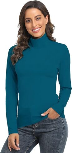 تي شيرت نسائي من TAIPOVE بياقة مدورة وأكمام طويلة من القطن خفيف الوزن كاجوال بطبقة سفلية حرارية قابلة للتمدد in Kuwait