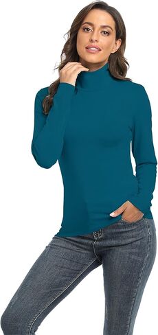 تي شيرت نسائي من TAIPOVE بياقة مدورة وأكمام طويلة من القطن خفيف الوزن كاجوال بطبقة سفلية حرارية قابلة للتمدد in Kuwait