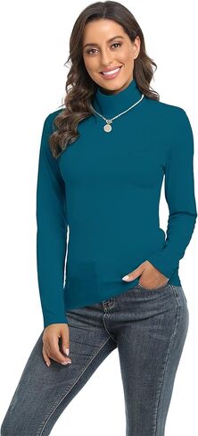 تي شيرت نسائي من TAIPOVE بياقة مدورة وأكمام طويلة من القطن خفيف الوزن كاجوال بطبقة سفلية حرارية قابلة للتمدد in Kuwait