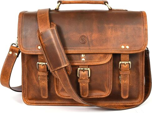 حقيبة ماسنجر جلدية عتيقة مقاس 15 بوصة | حقيبة كمبيوتر محمول من شركة Aaron Leather Goods in Kuwait