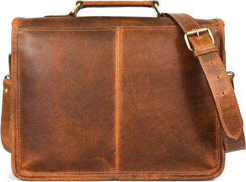 حقيبة ماسنجر جلدية عتيقة مقاس 15 بوصة | حقيبة كمبيوتر محمول من شركة Aaron Leather Goods in Kuwait