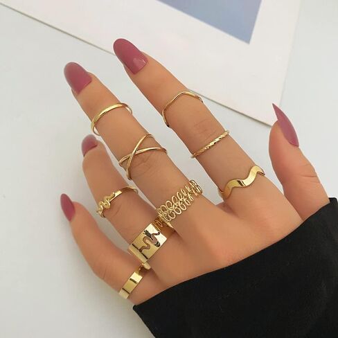 Knuckle Rings Set for Women Girls Snake Chain Stacking Ring Gold Knuckle Rings Set for Women Girls Snake Chain Stacking Ring Vintage BOHO Midi Rings Vintage BOHO Midi Rings for Women Men Hollow Carved Flowers Crystal Rings in Saudi Arabia