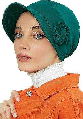 Instant Turban Newsboy Women's Cap, 95% Cotton Bonnet-Hat Scarf Chemo Headwear Visor Cap with Flower in Saudi Arabia