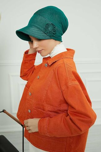 Instant Turban Newsboy Women's Cap, 95% Cotton Bonnet-Hat Scarf Chemo Headwear Visor Cap with Flower in Saudi Arabia