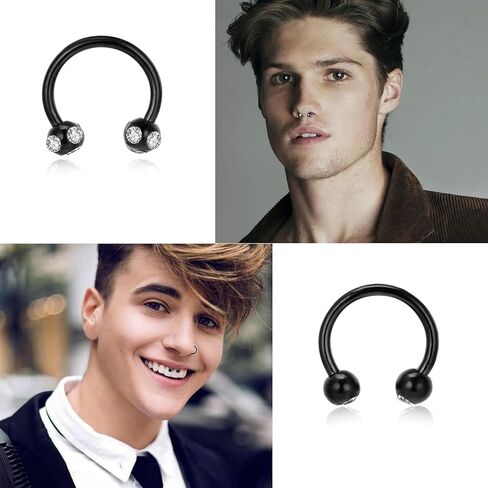 حلقات حاجز الانف من اوغفو، 20 قطعة 16 غرام، مجوهرات ثقب الانف، اقراط انف سوداء على شكل حدوة حصان، اقراط حلقية للانف والشفاه، للنساء والرجال، ستانلس ستيل، زركونيا مكعب, ستانلس ستيل, سي زد in Kuwait