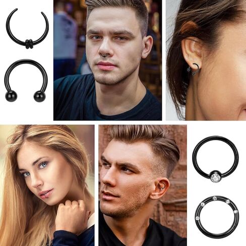 حلقات حاجز الانف من اوغفو، 20 قطعة 16 غرام، مجوهرات ثقب الانف، اقراط انف سوداء على شكل حدوة حصان، اقراط حلقية للانف والشفاه، للنساء والرجال، ستانلس ستيل، زركونيا مكعب, ستانلس ستيل, سي زد in Kuwait