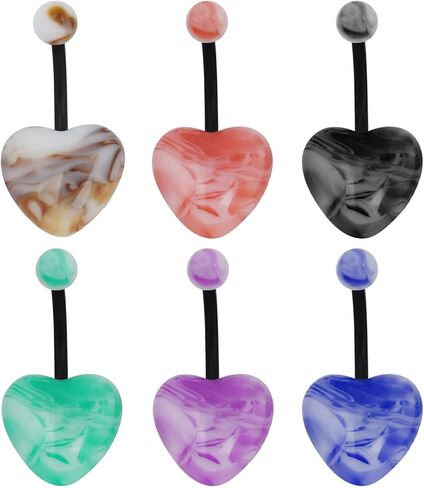 CABBE KALLO 6 قطع حلقات البطن عدة القلب حجر البطن زر خواتم الحب القلب حلقات السرة منحني الحديد ثقب الجسم مجوهرات للنساء مجموعة in Kuwait