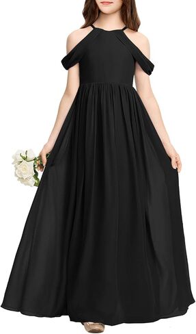 فستان Galawaqe للفتيات من الشيفون لوصيفة العروس الصغيرة بدون أكتاف طويل لحفلات الزفاف من 5 إلى 14 سنة in Kuwait