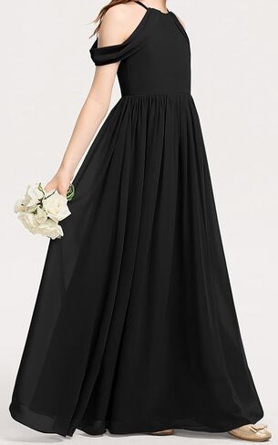 فستان Galawaqe للفتيات من الشيفون لوصيفة العروس الصغيرة بدون أكتاف طويل لحفلات الزفاف من 5 إلى 14 سنة in Kuwait