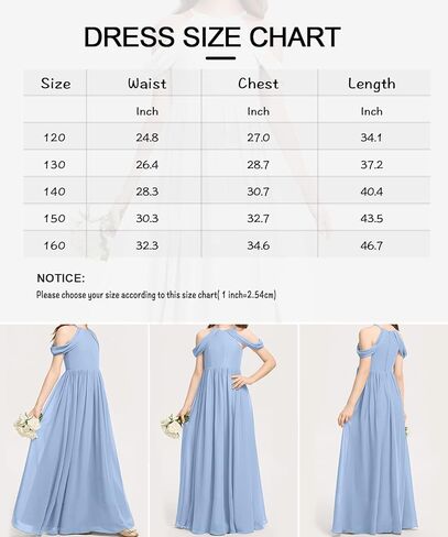 فستان Galawaqe للفتيات من الشيفون لوصيفة العروس الصغيرة بدون أكتاف طويل لحفلات الزفاف من 5 إلى 14 سنة in Kuwait