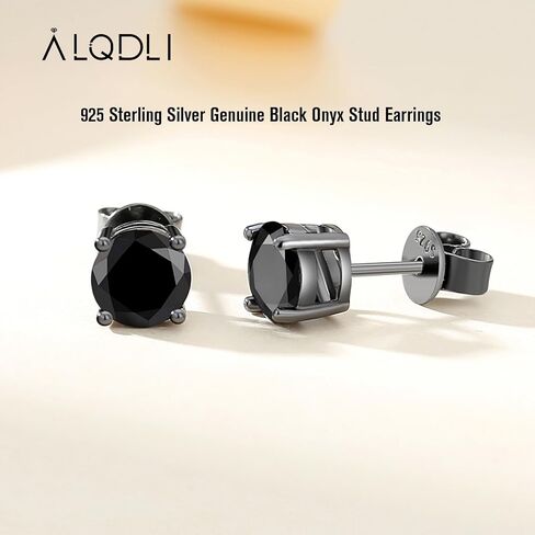 925 Sterling Silver Black Earrings for Men, Natural Black Onyx Stud Earrings for Women Hypoallergenic Perfect Jewelry Gifts in Kuwait