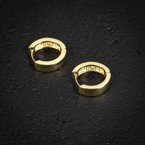 Men's Small Solid Yellow Gold 925 Sterling Silver Greek Key Hoop Earrings in Saudi Arabia