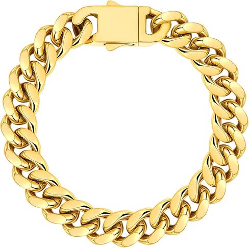 FAMARINE الفولاذ المقاوم للصدأ الكوبية ربط سلسلة أساور للرجال 8/9 بوصة، مربع مربع مشبك ميامي الفضة الكوبية ربط سلسلة سوار in Kuwait