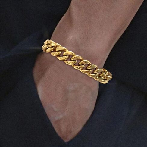 FAMARINE الفولاذ المقاوم للصدأ الكوبية ربط سلسلة أساور للرجال 8/9 بوصة، مربع مربع مشبك ميامي الفضة الكوبية ربط سلسلة سوار in Kuwait