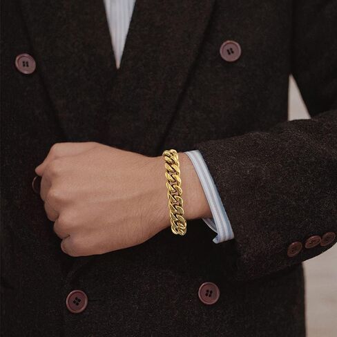 FAMARINE الفولاذ المقاوم للصدأ الكوبية ربط سلسلة أساور للرجال 8/9 بوصة، مربع مربع مشبك ميامي الفضة الكوبية ربط سلسلة سوار in Kuwait