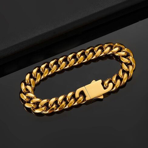 FAMARINE الفولاذ المقاوم للصدأ الكوبية ربط سلسلة أساور للرجال 8/9 بوصة، مربع مربع مشبك ميامي الفضة الكوبية ربط سلسلة سوار in Kuwait