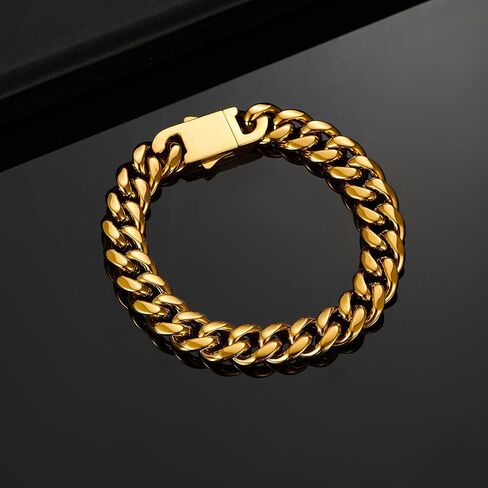 FAMARINE الفولاذ المقاوم للصدأ الكوبية ربط سلسلة أساور للرجال 8/9 بوصة، مربع مربع مشبك ميامي الفضة الكوبية ربط سلسلة سوار in Kuwait