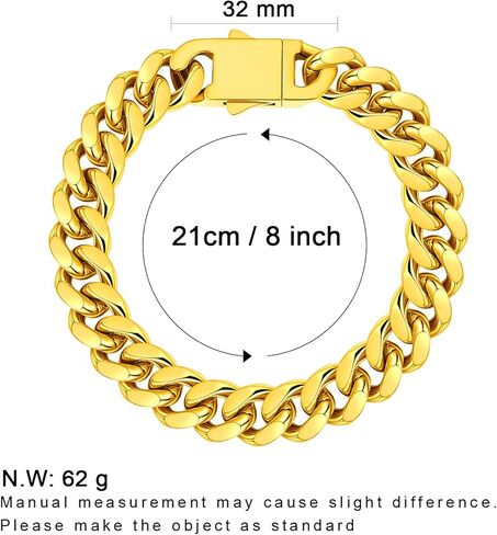 FAMARINE الفولاذ المقاوم للصدأ الكوبية ربط سلسلة أساور للرجال 8/9 بوصة، مربع مربع مشبك ميامي الفضة الكوبية ربط سلسلة سوار in Kuwait