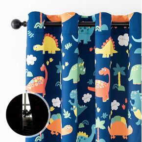 Sivio Kids Room Curtains, Grommet Top Printed Darkening Drapes for Bedroom, Nursery Living Room, Dinosaur Prints, Blue 52 x 84 Inch in Kuwait