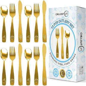 12 Piece Stainless Steel Kids Silverware Set - Child and Toddler Safe Flatware - Kids Utensil Set - Metal Kids Cutlery Set Includes 4 Small Kids Spoons, 4 Forks & 4 Knives