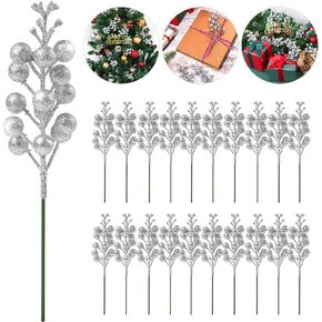 20 Pack 7.8 Inch Christmas Glitter Berries Stems for Christmas Tree Decorations, Artificial Christmas Picks for Christmas Tree Ornaments, DIY Xmas Wreath, Crafts, Holiday and Home Decor (Royal Blue)