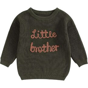 KMBANGI Kid Baby Boy Sweater Big Brother Little Brother Matching Outfit Letter Long Sleeve Knit Jumper Fall Winter Clothes