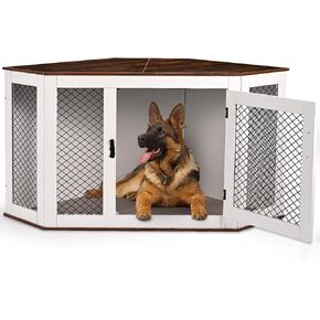 BOEASTER Corner Dog Crate Furniture, Wooden Dog Kennel End Table with Door Furniture Style Dog House Pet Crate Indoor Use for Small Dogs (L33.4 x W24.4 x H19.7in) in Kuwait