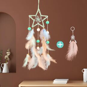 Green Star Kids Dream Catchers Baby Dreamcatcher Handmade Children Dream Catcher Creative Home Wall Decoration, Handmade Feathers Hanging Decoration for Bedroom