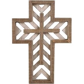 NIKKY HOME Crucifix Wall Cross - 12 Inch Handmade Unique Rustic Wooden Catholic Spiritual Art Church Easter Decor - Distressed White
