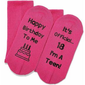 Updenet Happy Birthday To Me It’s Official 18 I’m A Adult Socks, Birthday Gifts For Adult Girls, 18 Year Old Girl Birthday Gift Ideas, Gifts For Adult, Casual Cotton Crew Socks Gift. (009), White, 8 in Kuwait