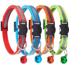 D-BUY Cat Collars, Cat Collars with Bell, Breakaway Cat Collars, Reflective Cat Collars, Nylon Cat Collars with Bell, Collars for Cats, Collars for Puppies (2 Black + 2 Pink)