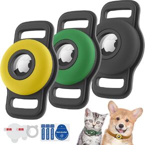 Pawtners Airtag Dog Collar Holder, Soft Silicone Air Tag Holder for Pet Dogs Cats Collar, Durable AirTag Dog Tracker Protective Case, Pet Friendly Accessories Compatible with Apple Airtag, Black