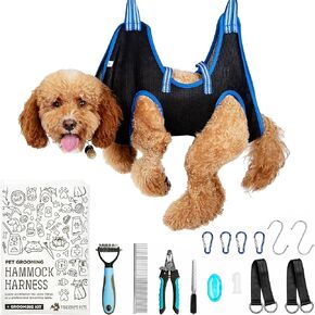 Cat and Dog Grooming Hammock - DIY Dog Grooming Supplies with Dog Sling Pet Grooming Harness, Nail File, Comb, and Dog Nail Trimmers - Bundled Grooming Kit for Large (L) & XL Dogs