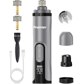 بيربيركر اداة تشذيب اظافر الكلاب والحيوانات الاليفة لسلالات الكلاب والقطط الصغيرة والمتوسطة والكبيرة، مجموعة ادوات كهربائية مطورة هادئة للعناية بالحيوانات الاليفة توفر 3 سرعات و2 مصباح LED و2 راس in Kuwait