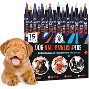 Dog Nail Polish Pens Quick Dry 15 Colors - Pet Nail Polish for Dogs or Cats, Easy Application Dog Safe Nail Polish, Fast Dry Dog Polish - Great Girl Dog Accessories, or a Puppy Nail Pawlish Set