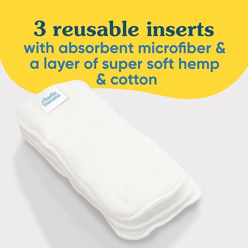 تشارلي بانانا بيبي ديلوكس فائقة الامتصاص، قابلة لإعادة الاستخدام وقابلة للغسل، حشوات من القطن والقنب للحفاضات القماشية، مقاس حديث الولادة/معزز، 3 عبوات in Kuwait