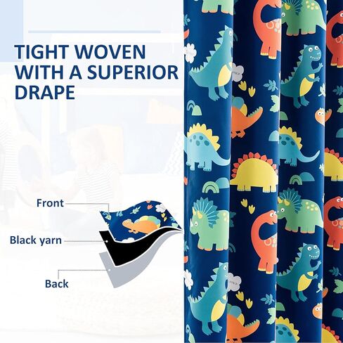 Sivio Kids Room Curtains, Grommet Top Printed Darkening Drapes for Bedroom, Nursery Living Room, Dinosaur Prints, Blue 52 x 84 Inch in Kuwait
