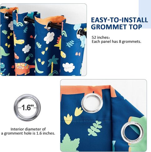Sivio Kids Room Curtains, Grommet Top Printed Darkening Drapes for Bedroom, Nursery Living Room, Dinosaur Prints, Blue 52 x 84 Inch in Kuwait