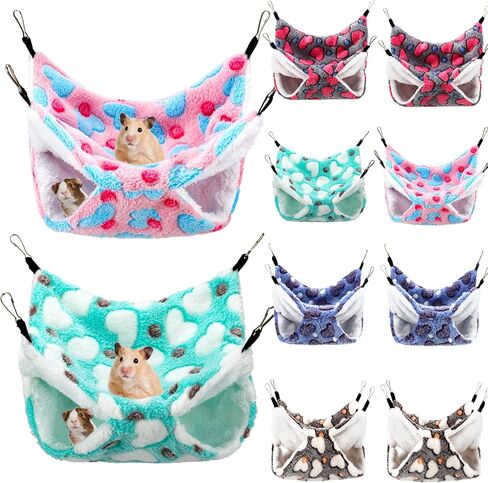 Sadnyy 10 قطع خنزير غينيا الفئران أرجوحة طبقة مزدوجة سرير النوم اللعب الحيوانات الصغيرة معلقة قفص أرجوحة دافئة لقوارض شينشيلا الزواحف الشراعية السنجاب مخبأ اللعب النوم (نمط أرنب) in Kuwait