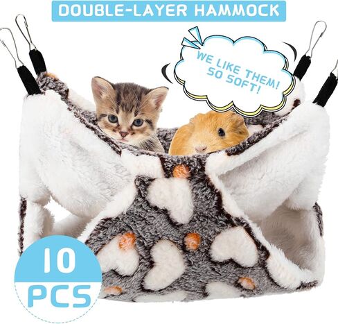 Sadnyy 10 قطع خنزير غينيا الفئران أرجوحة طبقة مزدوجة سرير النوم اللعب الحيوانات الصغيرة معلقة قفص أرجوحة دافئة لقوارض شينشيلا الزواحف الشراعية السنجاب مخبأ اللعب النوم (نمط أرنب) in Kuwait