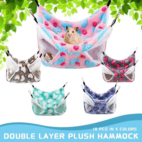 Sadnyy 10 قطع خنزير غينيا الفئران أرجوحة طبقة مزدوجة سرير النوم اللعب الحيوانات الصغيرة معلقة قفص أرجوحة دافئة لقوارض شينشيلا الزواحف الشراعية السنجاب مخبأ اللعب النوم (نمط أرنب) in Kuwait