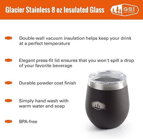كوب زجاجي معزول خفيف الوزن من GSI Outdoors Glacier للتخييم والمكتب والشواء - 8 أونصة - إسبرسو in Kuwait
