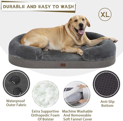 pettycare Orthopedic Dog Bed for Medium Dogs with Memory Foam, Waterproof Pet Bed Soft Sofa with Washable Removable Cover Anti-Slip Bottom, Extra Head and Neck Support Sleeper, 30" Grey in Kuwait