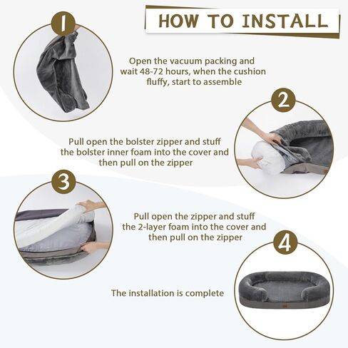 pettycare Orthopedic Dog Bed for Medium Dogs with Memory Foam, Waterproof Pet Bed Soft Sofa with Washable Removable Cover Anti-Slip Bottom, Extra Head and Neck Support Sleeper, 30" Grey in Kuwait