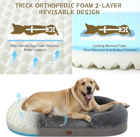 pettycare Orthopedic Dog Bed for Medium Dogs with Memory Foam, Waterproof Pet Bed Soft Sofa with Washable Removable Cover Anti-Slip Bottom, Extra Head and Neck Support Sleeper, 30" Grey in Kuwait