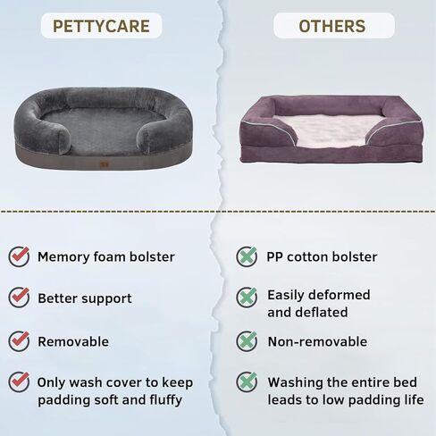 pettycare Orthopedic Dog Bed for Medium Dogs with Memory Foam, Waterproof Pet Bed Soft Sofa with Washable Removable Cover Anti-Slip Bottom, Extra Head and Neck Support Sleeper, 30" Grey in Kuwait