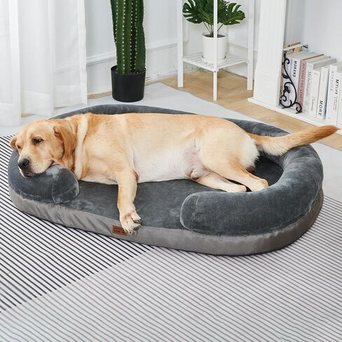 pettycare Orthopedic Dog Bed for Medium Dogs with Memory Foam, Waterproof Pet Bed Soft Sofa with Washable Removable Cover Anti-Slip Bottom, Extra Head and Neck Support Sleeper, 30" Grey in Kuwait